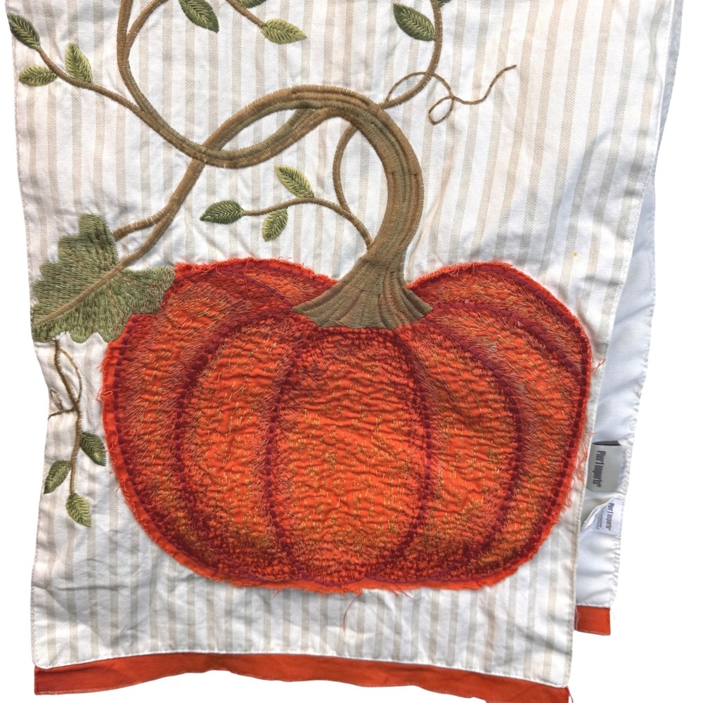 Pier 1 Imports‎ Table Runner 66x13 Pumpkin Stripe Embroidered Fall Thanksgiving